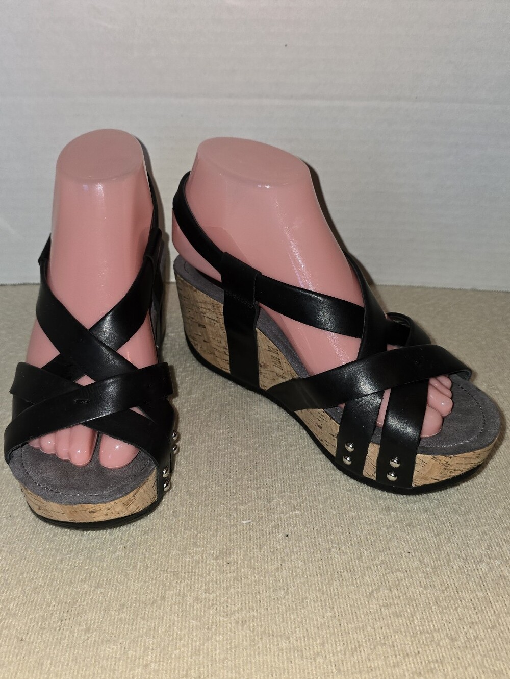 Bussola Fornentera Strappy Black Cork Wedge Sandals - Strappy Platform size 37
